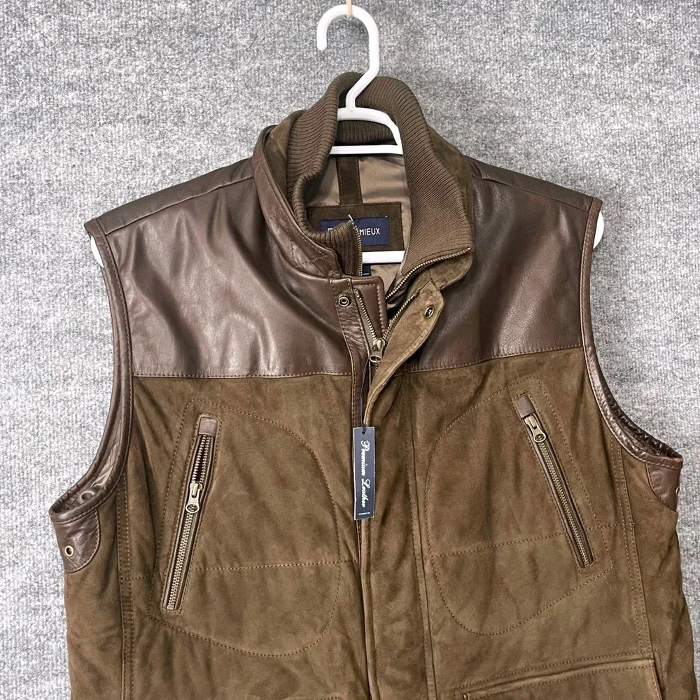 Cremieux‎ Mens XL Brown Genuine Leather Suede Mixed Media Vest Placket Hunting